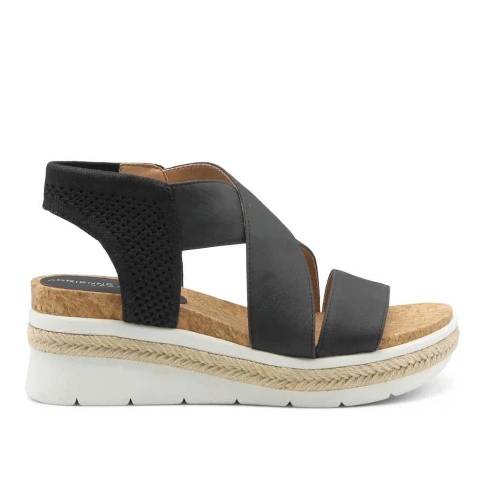 Adrienne Vittadini Carrie Sandals Women's 10 Black Wedge Heel Espadrille ZAP2624